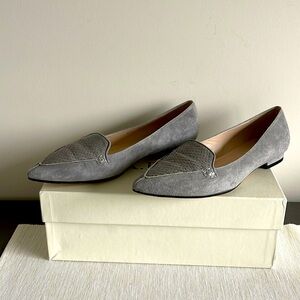 LK Bennett Jojo Dove Grey suede python flats shoes 39 or 8 USA